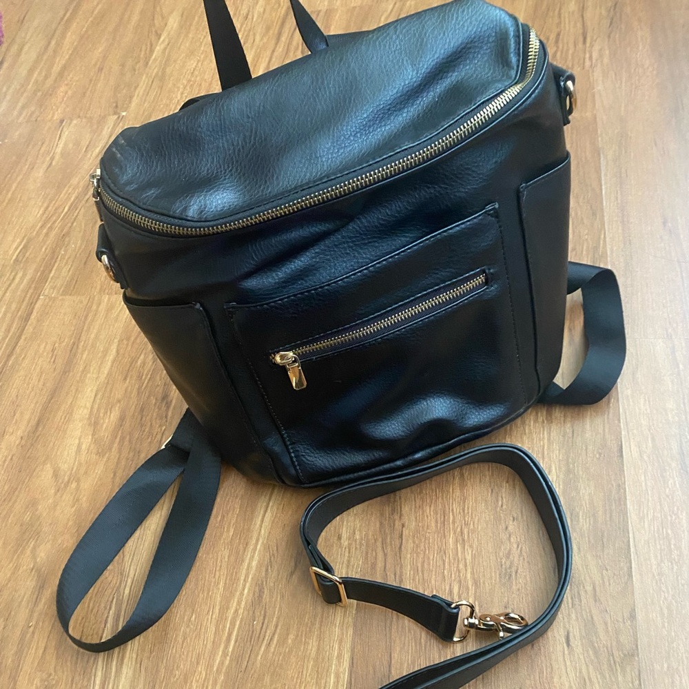 Black Faux leather Diaper Bag